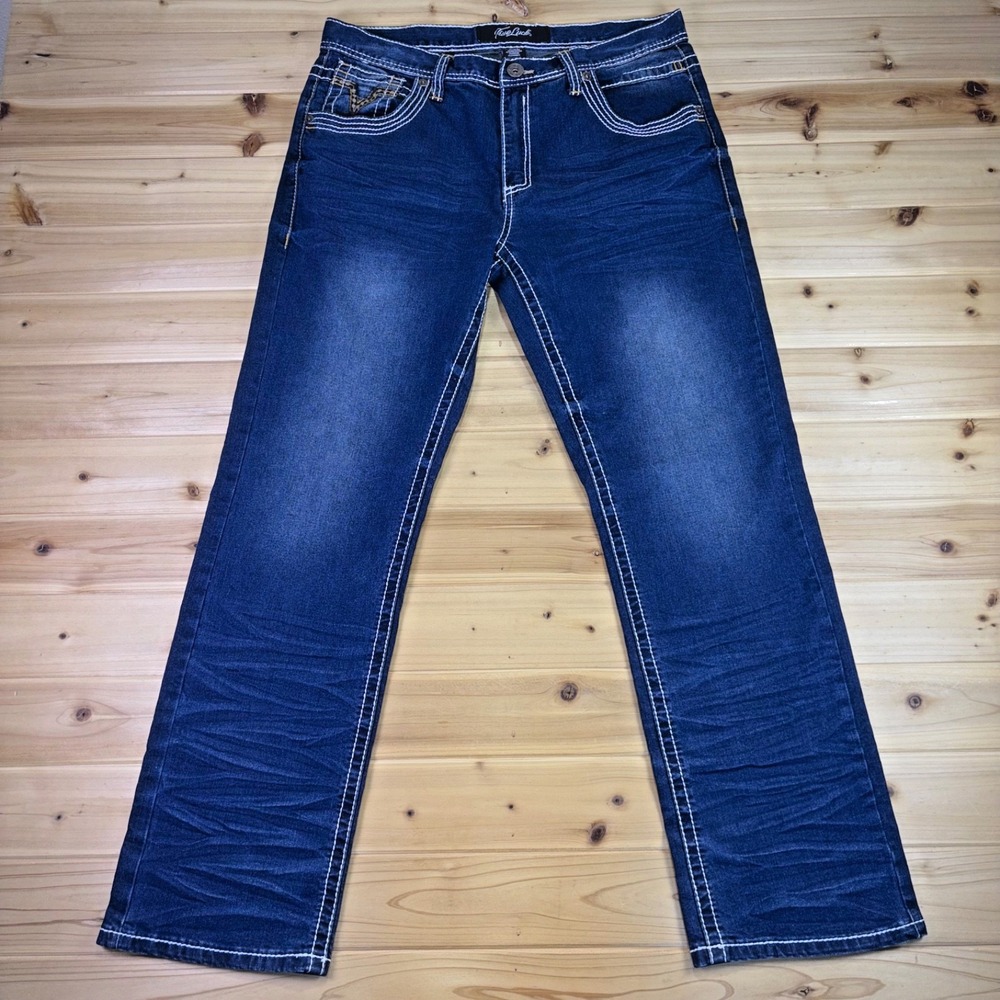 True Luck Jeans Mens 34x32 Livingston Classic Stretch Bootcut Denim Blue Jeans